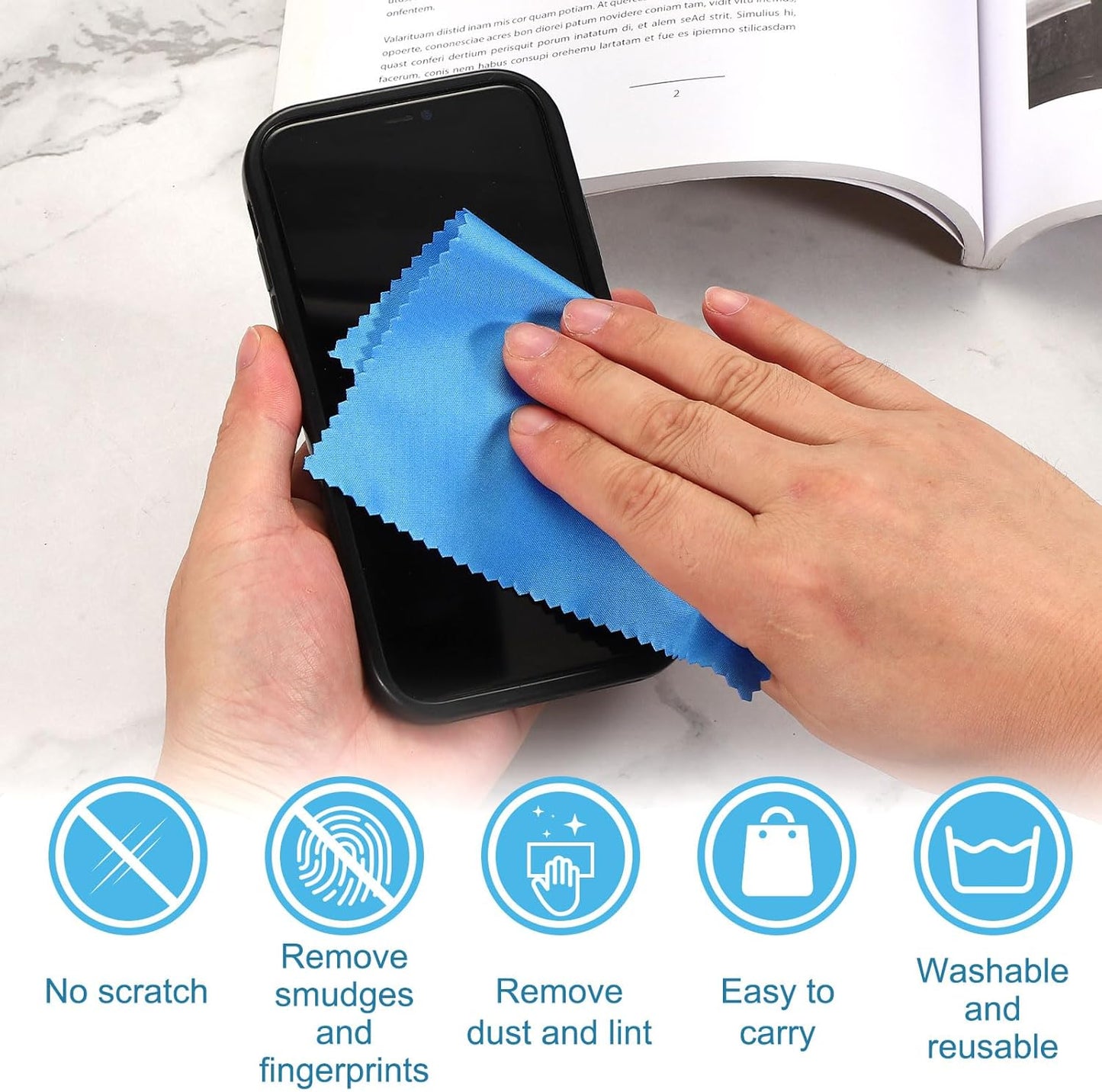 PATIKIL Eyeglass Microfiber Cleaning Cloth 7"x6", 200 Pack Glasses Cleaning Cloth Soft Wipe Screen Cloth for Camera Lens Eyeglasses Screens in Individual Vinyl Pouch, Blue