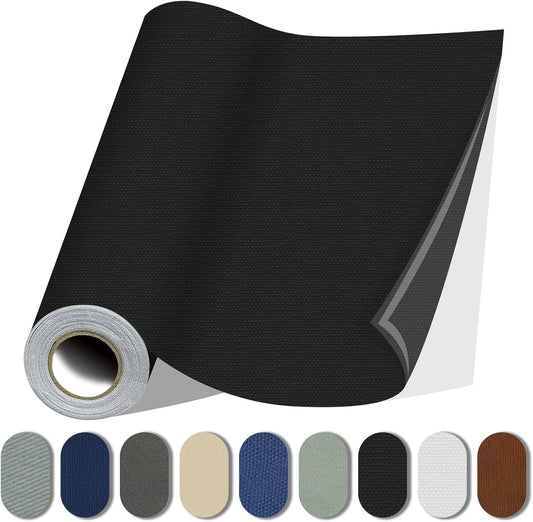 Fabric Repair Patches, 17X158 Inch Canvas Self-Adhesive Fabric Patches Tape Durable, DIY Large Canvas Repair for Sofa, Couches, Furniture, Chair, Clothing （17X158 Inch, Black）