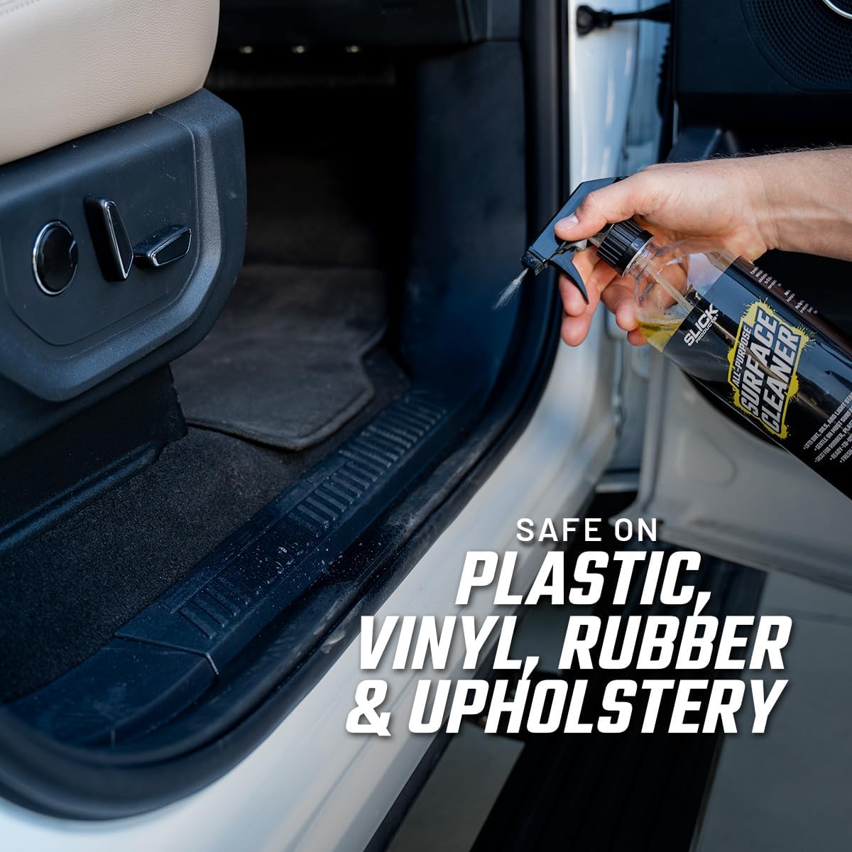 Slick Products All-Purpose Surface Cleaner – Heavy-Duty Interior & Exterior Car Cleaner for Vinyl, Plastic, Rubber, Carpet & Upholstery – Ready-to-Use Formula with Fresh Lemon Scent – 128 oz.