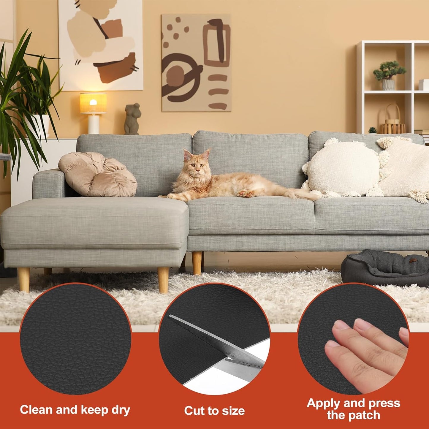 PATIKIL Leather Patches Tape for Furniture, 6.3 x 61 Inch Self Adhesive Vinyl Leather Repair Kit Cover Sheet for Couch, Sofa, Car Seats, Office Chair, Black