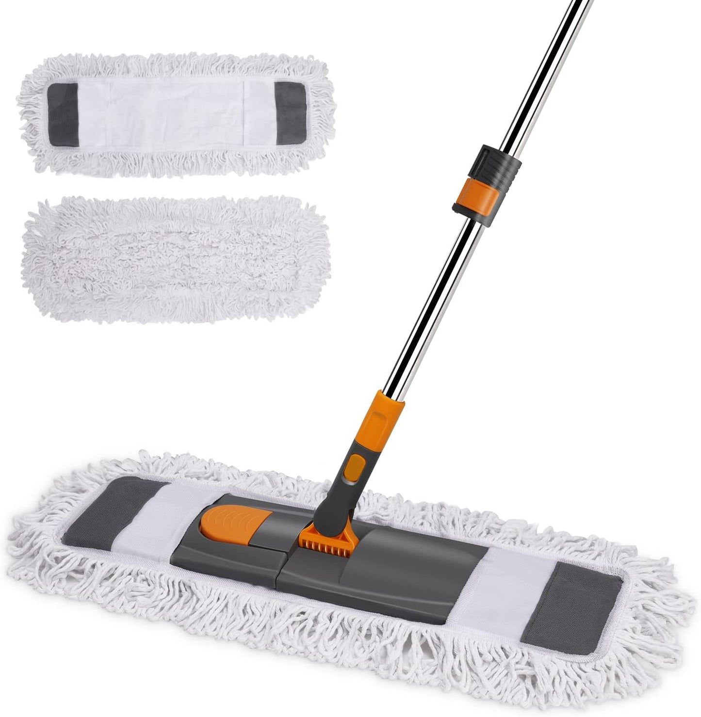 MASTERTOP Dust Mop for Floor Cleaning, Microfiber Floor Mop with 2 Washable Pads, Height Adjustable Long Handle, 24.6'' Dry and Wet Flat Mop for Hardwood, Laminate, Tile, Marble