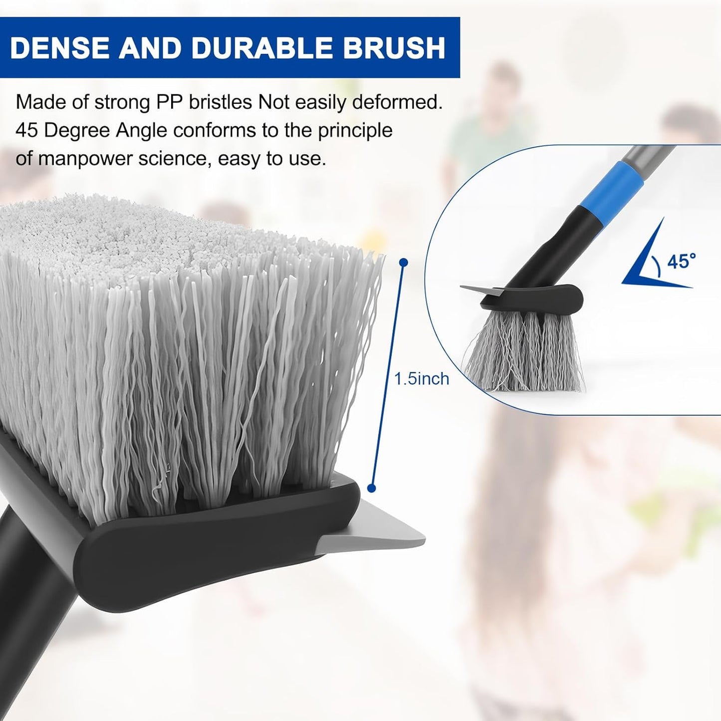 KeFanta Deck Brush with Long Handle, 2 in 1 Floor Scrub Brush for Cleaning, 56" Stiff Bristle Outdoor Scrubber Brush for Patio Concrete Boat Garage Bathroom Kitchen Wall Shower