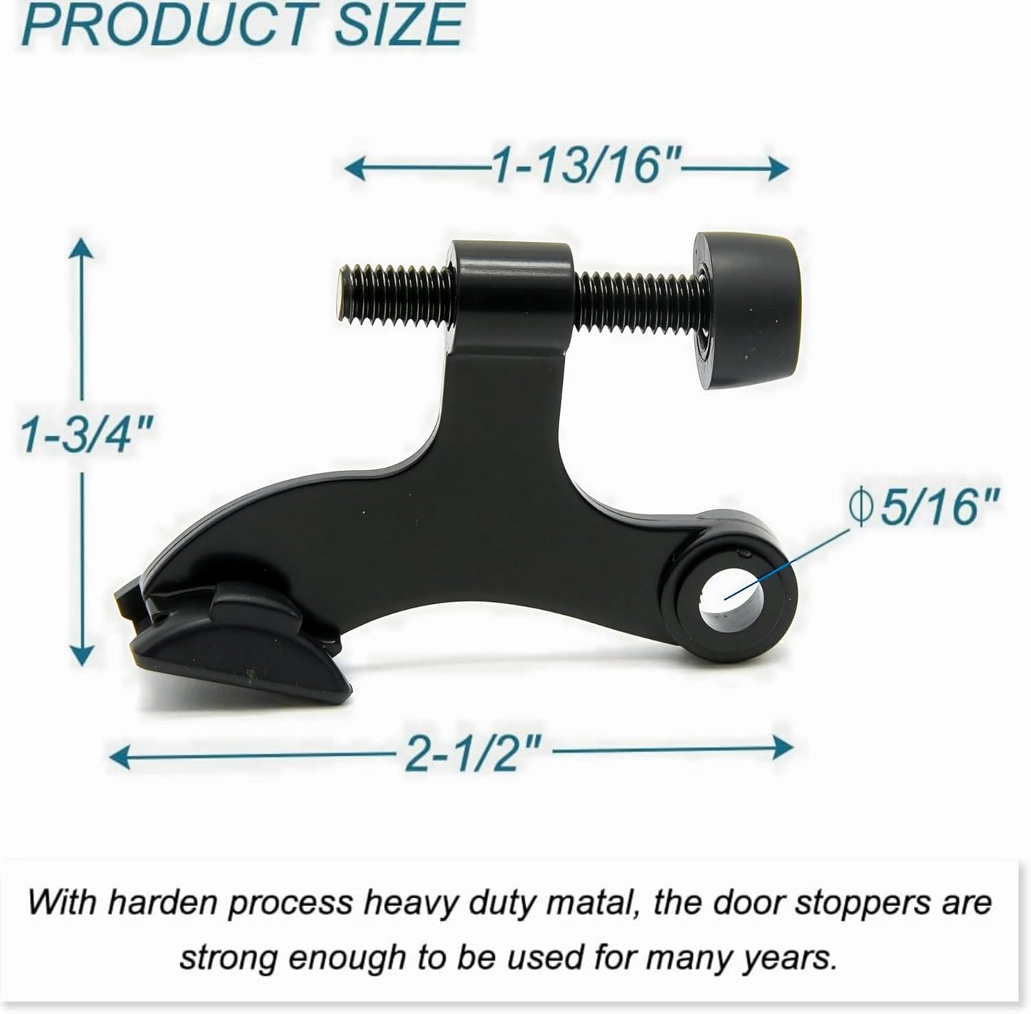4 Pack Hinge Pin Black Door Stopper, Adjustable Heavy Duty Hinge Pin Door Stop with Black Rubber Bumper Tips