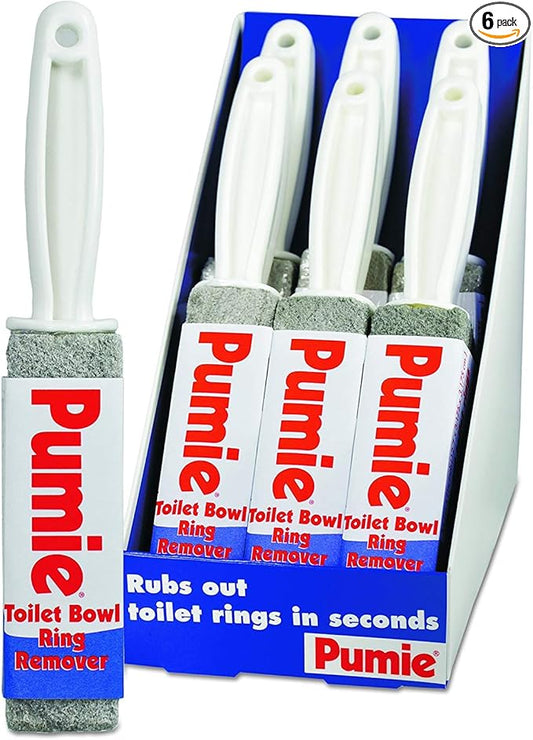 PUMIE Toilet Bowl Ring Stain Remover, Pumice Stone For Toilet, Hard Water & Tough Stains on Kitchen, Sinks, Tubs, Shower & Grills, Safe for Porcelain, TBR-6 Pumice Scouring Stick w/Handle - Pack of 6