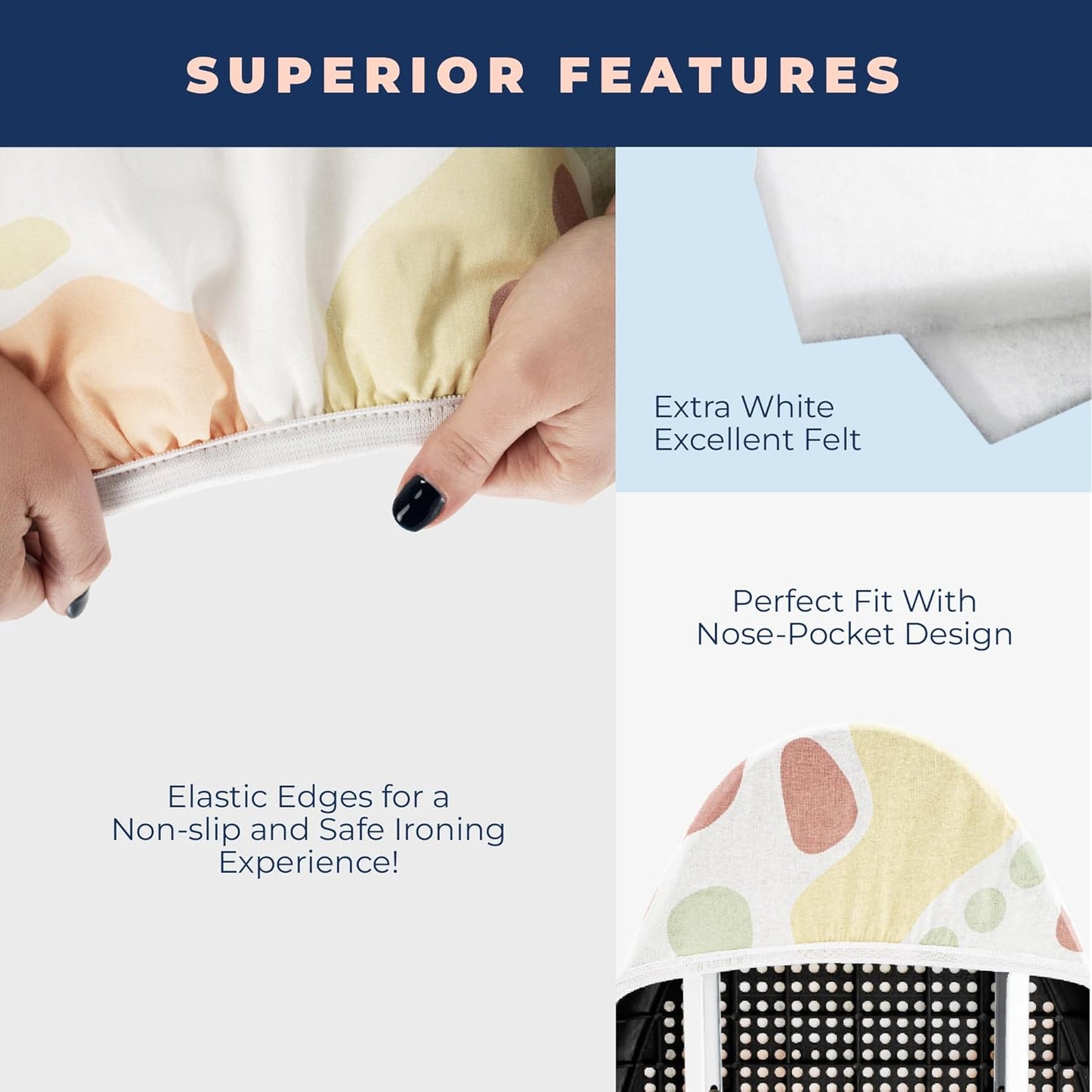 Ironing Board Cover and Pad Extra Thick Heavy Duty Padded 4 Layers Non Stick Scorch and Stain Resistant 15x54 and 3 Fasteners Elastic Edge with Bonus Protective Scorch Mesh Cloth