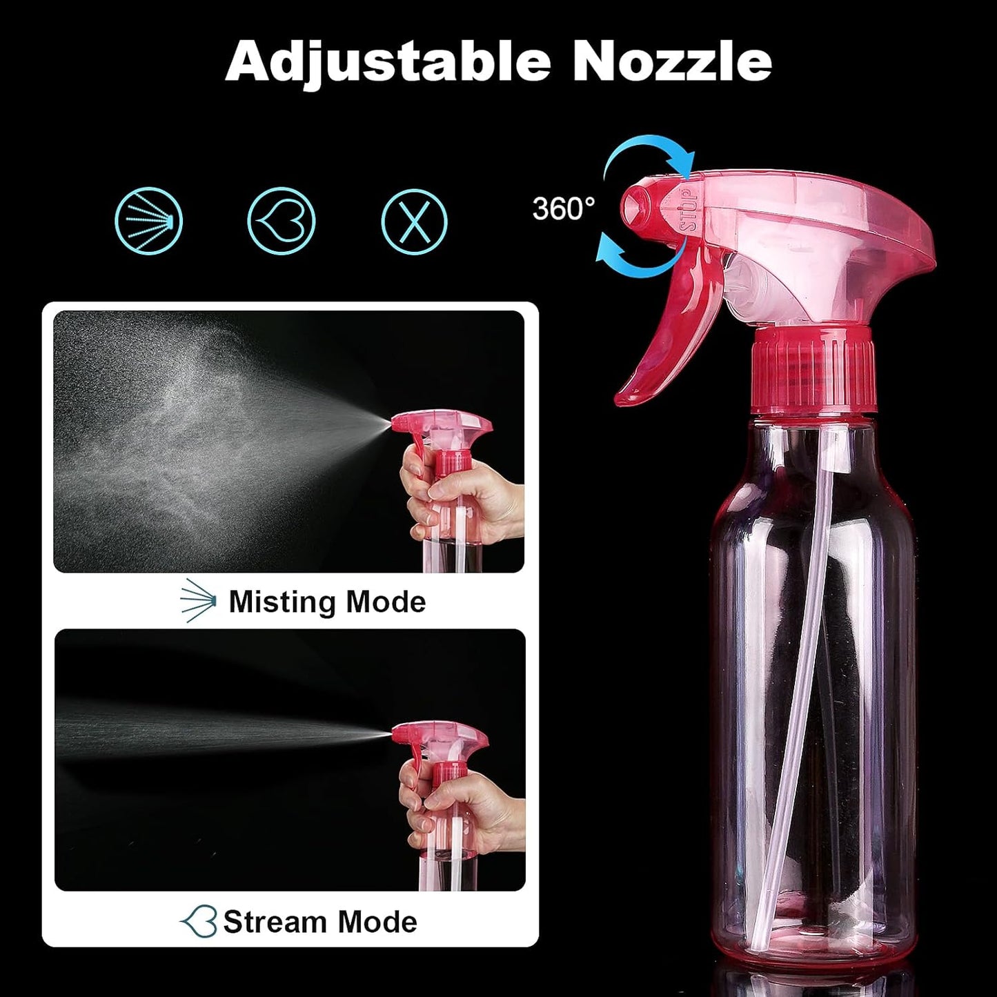 Cosywell Plastic Spray Bottles 8.8oz/260ml 2 Pack Empty Spray Bottle for Cleaning Mist/Stream Refillable Container Water Spraying Bottle for Cooking Hair Care Essential Oils(Pink)