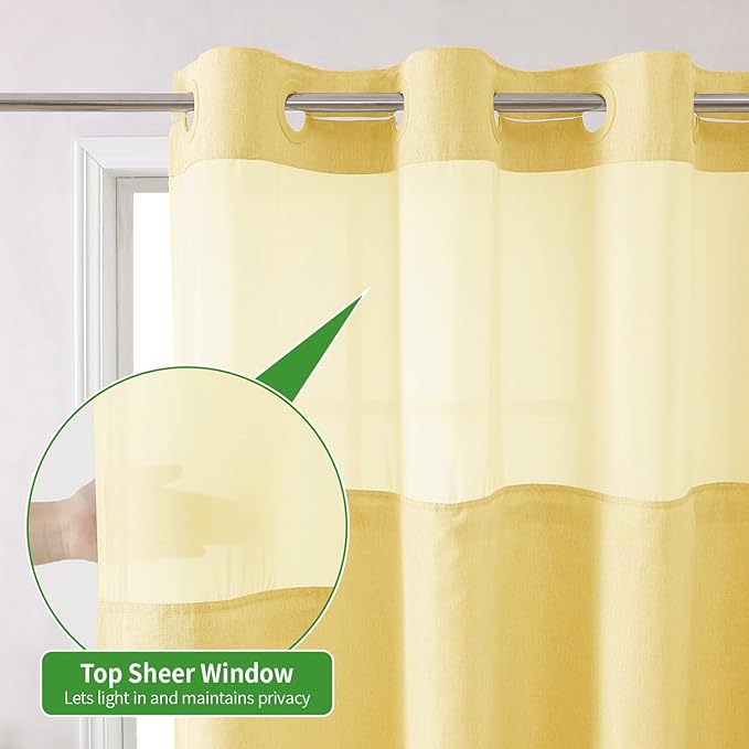 Long No Hooks Needed Linen Textured Shower Curtain with Snap-in Fabric Liner Set,Hotel Luxury Decor Shower Curtains for Bathroom,Waterproof & Washable,71Wx80H,Gold