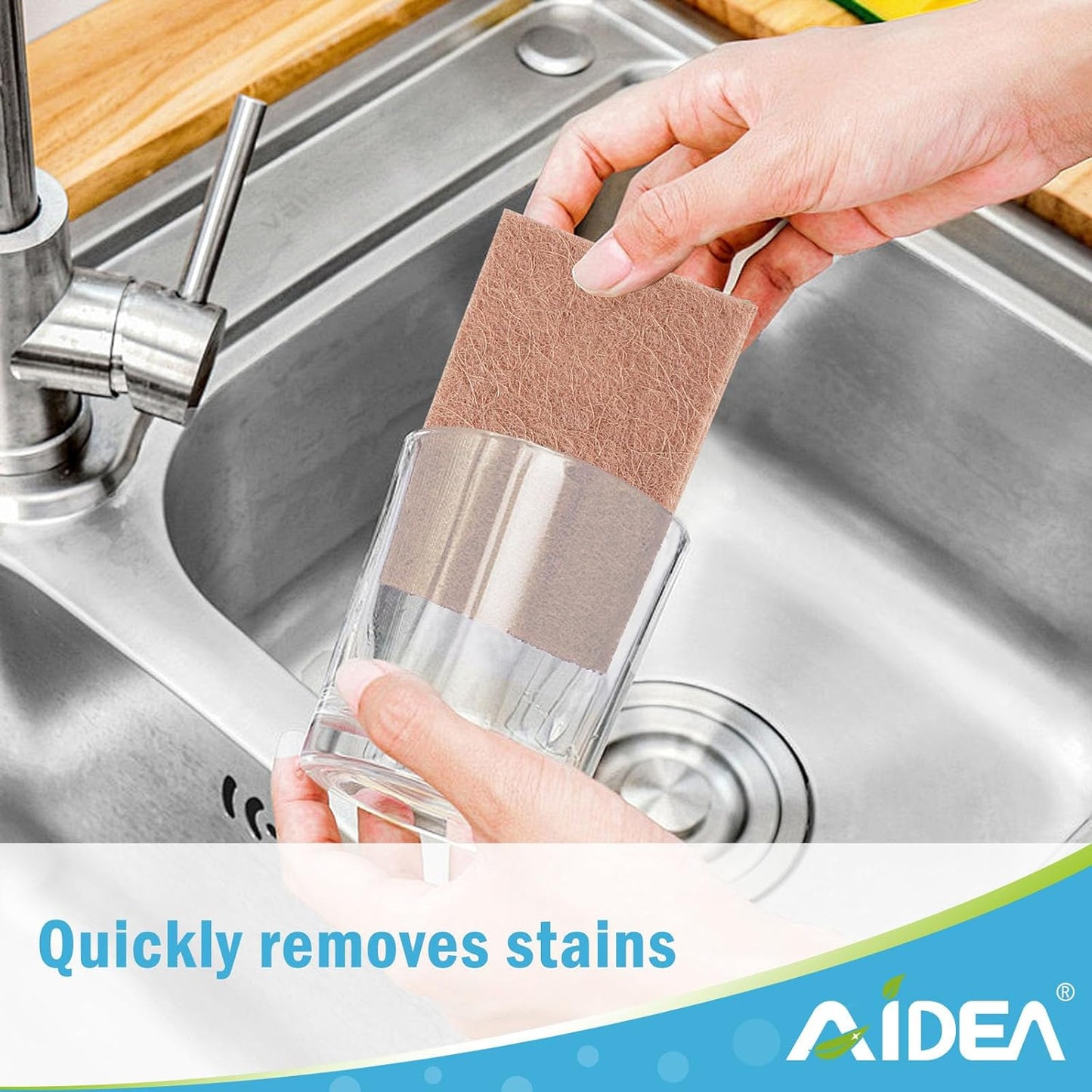 AIDEA Non-Scratch Natural Scouring Pads, Dish Scrubber Pads for Household and Kitchen, Cellulose Multipurpose Scour Pads for Cleaning -Natural Sisal Fibers, 24 Pack, 5.5in*3.5in