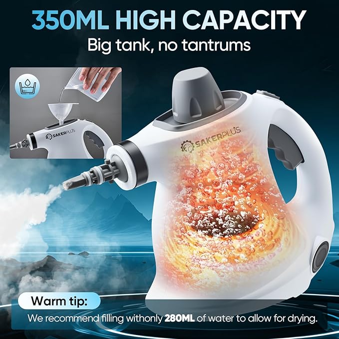 Handheld Steam Cleaner Pressurized Portable Steamer for Home Office Car With 9 Accessories &Safety Lock For Multi-Surface (5 Towel Sleeve)