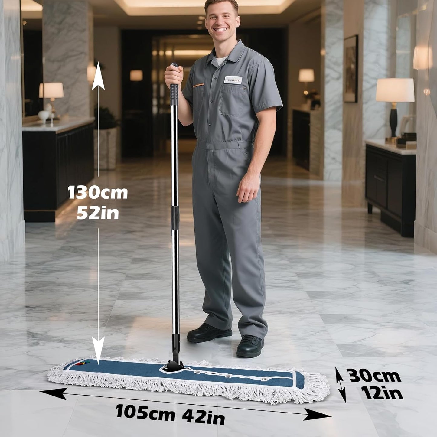42" Commercial Mop,MASTERTOP Heavy Duty Dust Floor Mop with 52" Long Handle,Large Industrial Wet Dry Mops,Sweeper Broom for Hardwood, Tile, Laminate,Garage,School,Mall - 1 Cotton & 1 Microfiber Pad