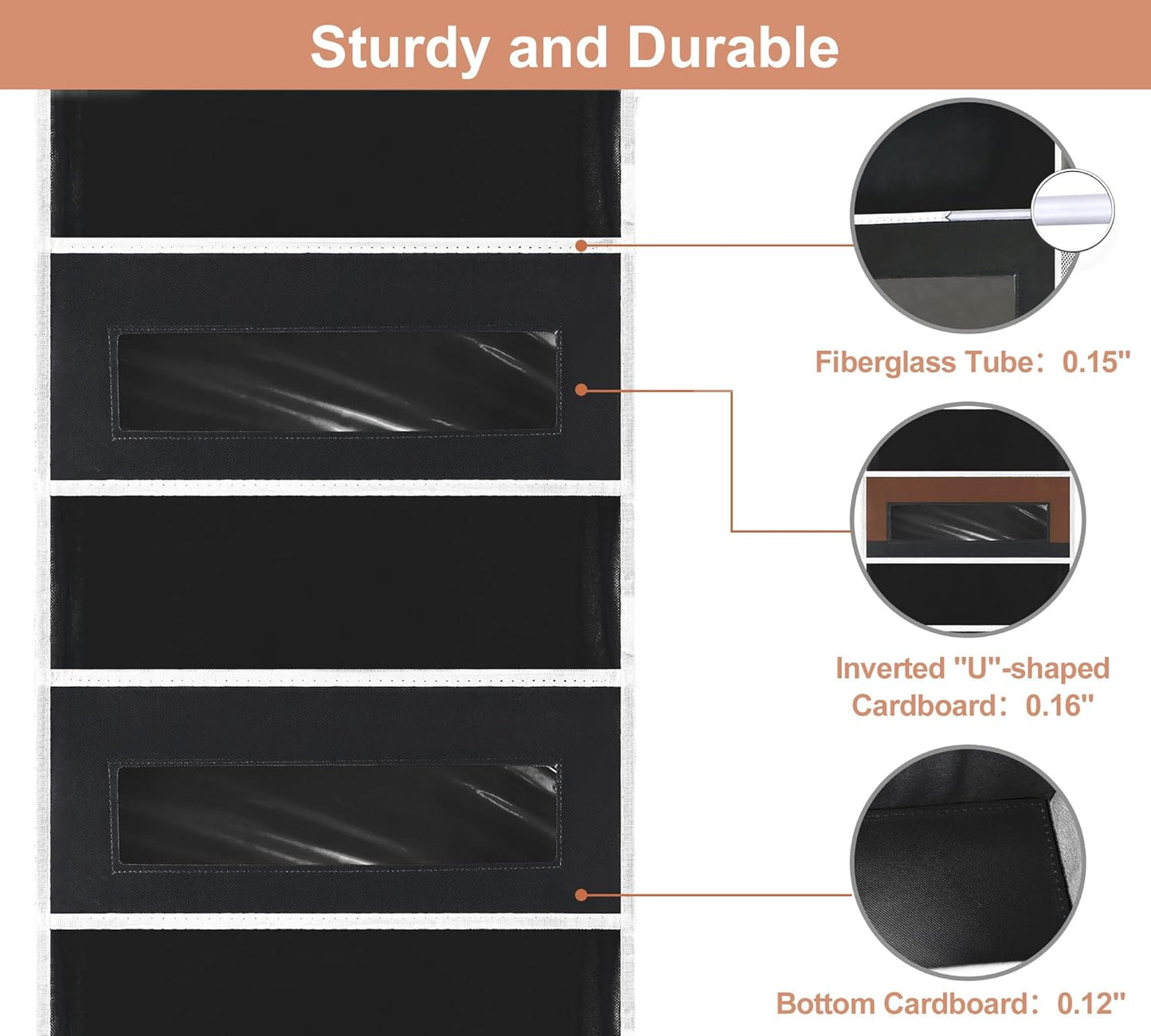 2 Packs 5-Tier Over the Door Storage Organizer with 10 Side Mesh Pockets, 48 lbs Load Capacity, 3 Hooks Design, Hanging Organizer with Clear Windows for Bathroom, Bedroom, Nursery, Kitchen-Black