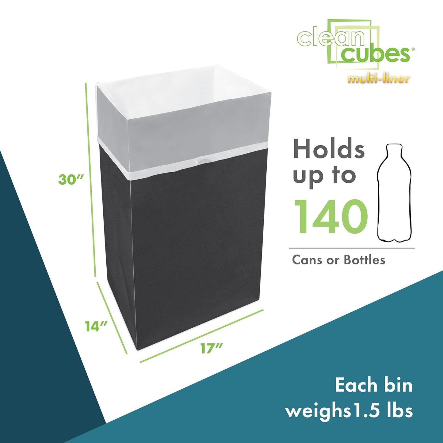30 Gallon Disposable Pop-Up Trash Cans (3-Pack, Multi-Liner) with Fitted Bags – Foldable Garbage & Recycling Bins for Parties, Events & Kitchen (Black 30" H x 14" W x 17" D)