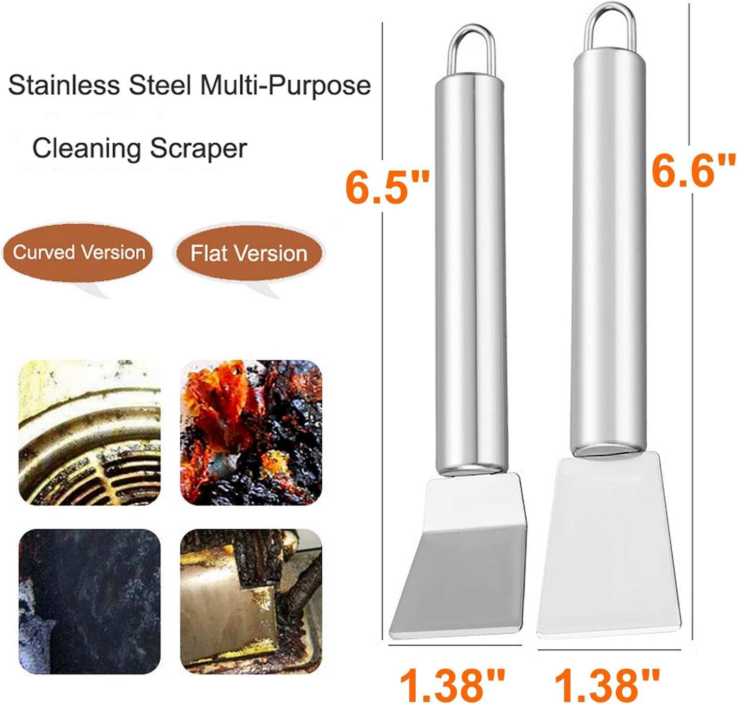 2 PCS Stainless Steel Scrapers – Multifunctional Scraper Cleaning Tool for Cookware, Stovetop, Adhesive, Oven Racks, Grout, Grill & Glass, Durable Scraper for Kitchen & Home, Fridge Cleaning