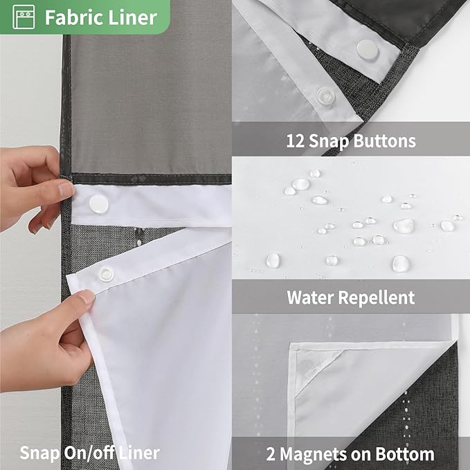 No Hook Stall Shower Curtain with Snap-in Fabric Liner - 54x80 Heavy-Duty Linen Textured Striped Design,Narrow Rustic Modern Farmhouse Bohemian Bathroom Curtain,Water-Repellent,Charcoal Grey