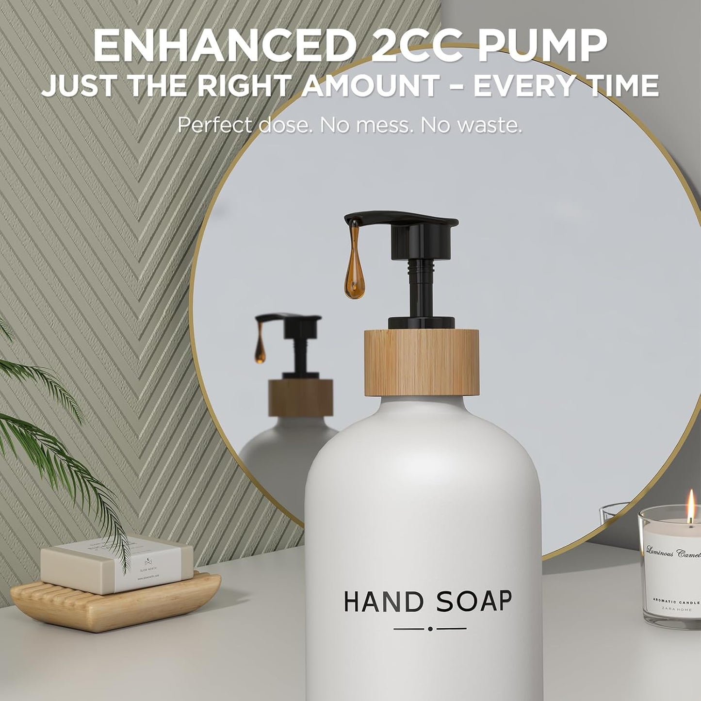 Hand and Dish Soap Dispenser Set,16oz Glass Bottles with Printed Labels, Bamboo Tray & Pump,Countertop Soap Dispensers for Kitchen,Luxury, Minimalist & Farmhouse Decor (Hand Dish (Black/White))