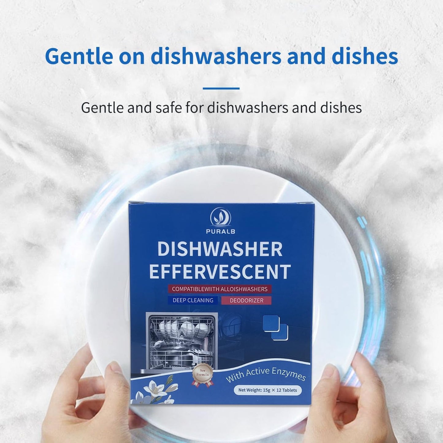 Dishwasher Cleaner Tablets - 24 Tabs (2x12 Pack), 1-Year Supply Heavy Duty Deodorizer Tabs for Deep Cleaning, Descaler Pods Remove Limescale & Grease, Septic Safe for All Dishwasher Brands - Puralb