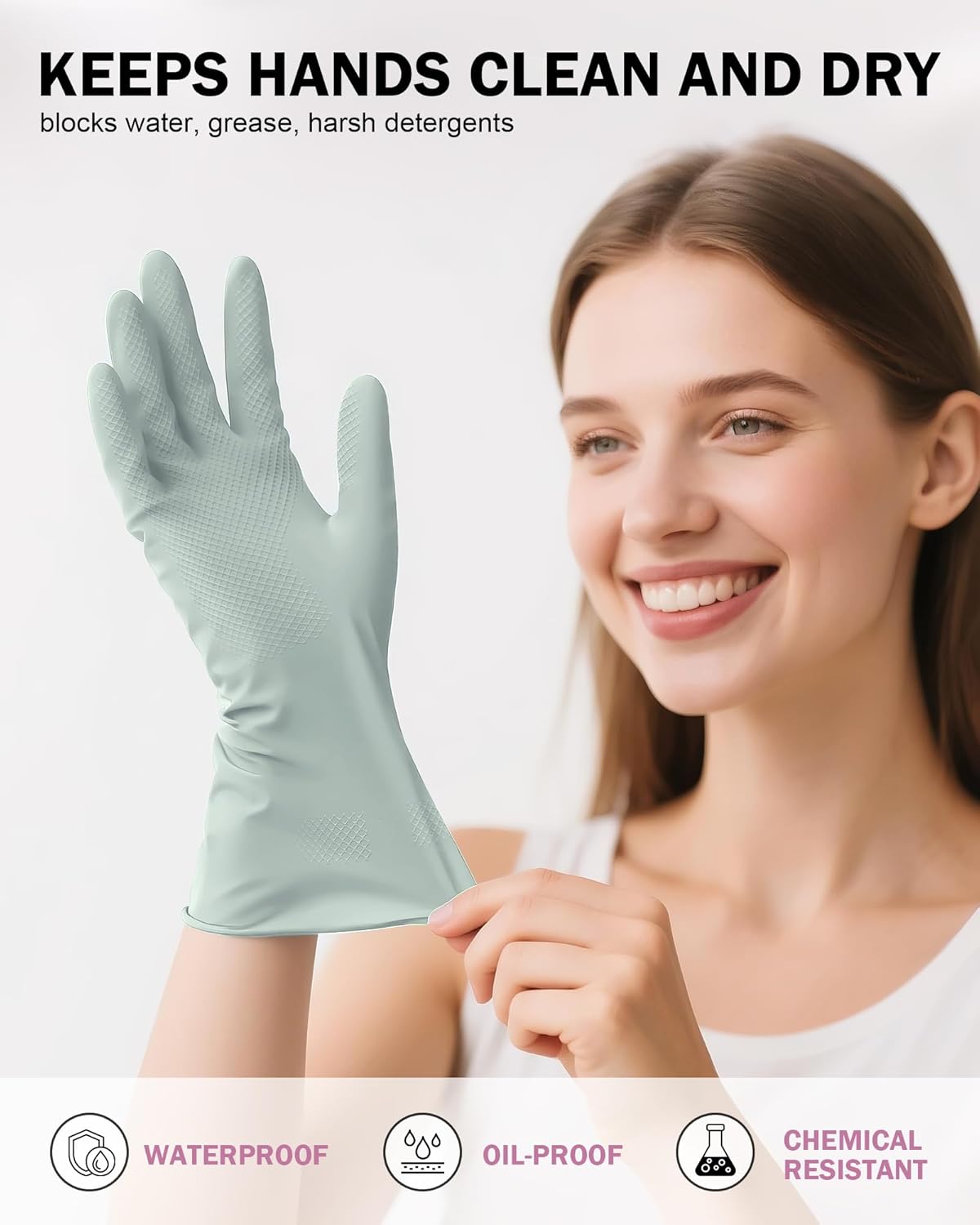 Rubber Cleaning Dishwashing Gloves 4 Pairs Reusable Kitchen Glove for Washing Dishes & Household Bathroom Cleaning Dish Gloves with Flock Lining Anti-Slip Grip Waterproof Thick Long-lasting Colorful S