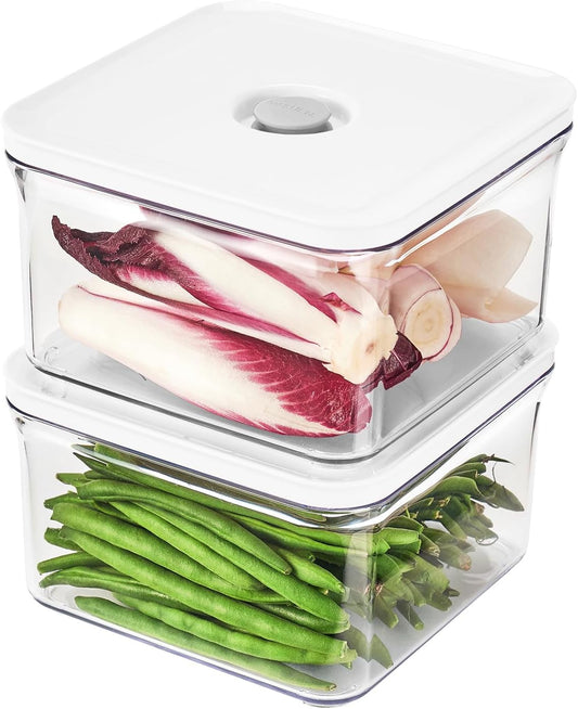 VAKUEN Premium Airtight Food Storage Containers, Square 2PC/Set(1.48qt/1.4Lx2pcs), Smart One-Click Seal Lid, No Hinges, 100% Leak Proof, BPA-FREE, Dishwasher, Freezer & Microwave Safe