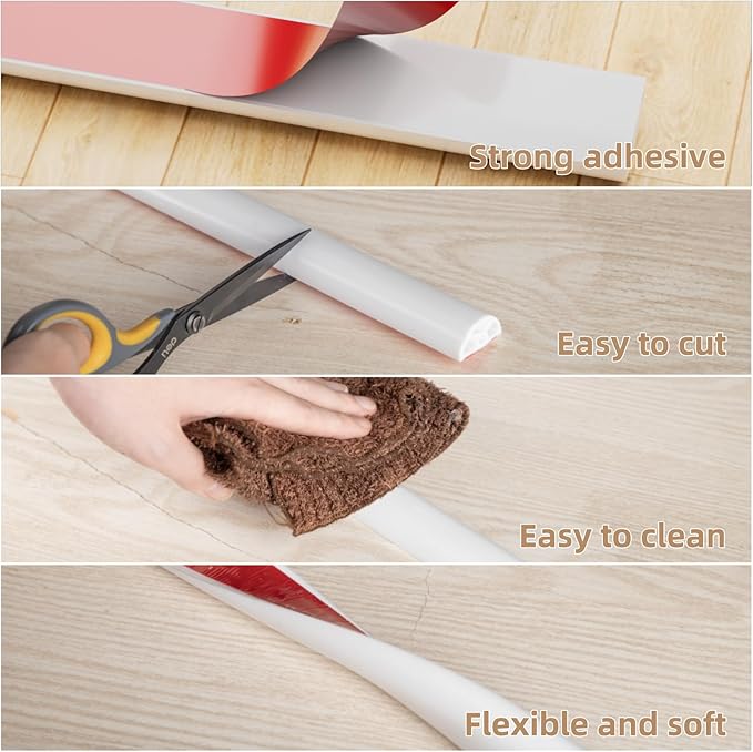 39” White Shower Threshold Water Dam Stopper for Dry and Wet Separation,Self Adhesive Collapsible Walk in Shower Splash Guard Seal Strip,Silicone Sink Edge Water Barrrier for Bathroom and Kitchen