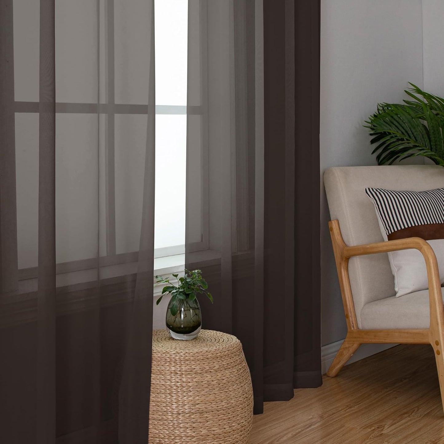 Chyhomenyc Chocolate Brown Sheer Curtains 72 Inch Length 2 Panels, Light Filtering Soft Airy Rod Pocket Voile Window Curtain Drapes for French Door Bedroom Living Room, Each 42Wx72L Inches