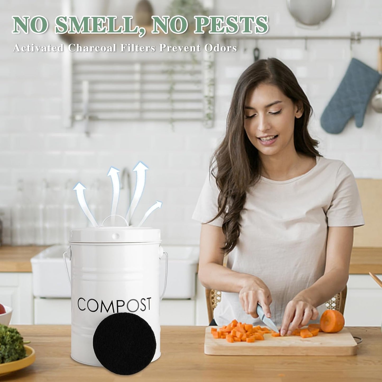 Vipush Charcoal Filters for Kitchen Compost Bin - 12 Pack Activated Carbon Filters for Countertop Bin Pail Replacement, Activated Charcoal Home Bucket Refill Sets