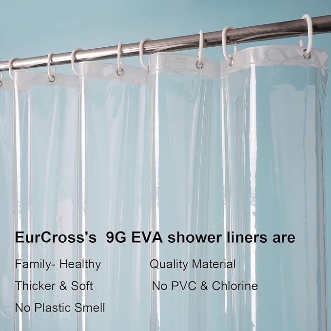 EurCross Clear Shower Curtain Liner 72x76inches Long with 5 Magnets, Heavy Duty Weighted Thick PEVA Shower Liner, Transparent Plastic Shower Curtain for Bathroom with 12 Metal Grommets