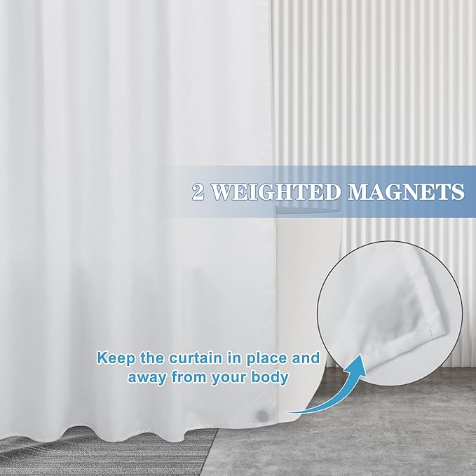 Nasitos Long Fabric Shower Curtain Liners 2 Pack - W72 x H78 - Water Resistant & Lightweight Cloth Shower Curtains for Bath Tub, Soft Hotel Quality, Machine Washable (White, 4 Magnets Included)