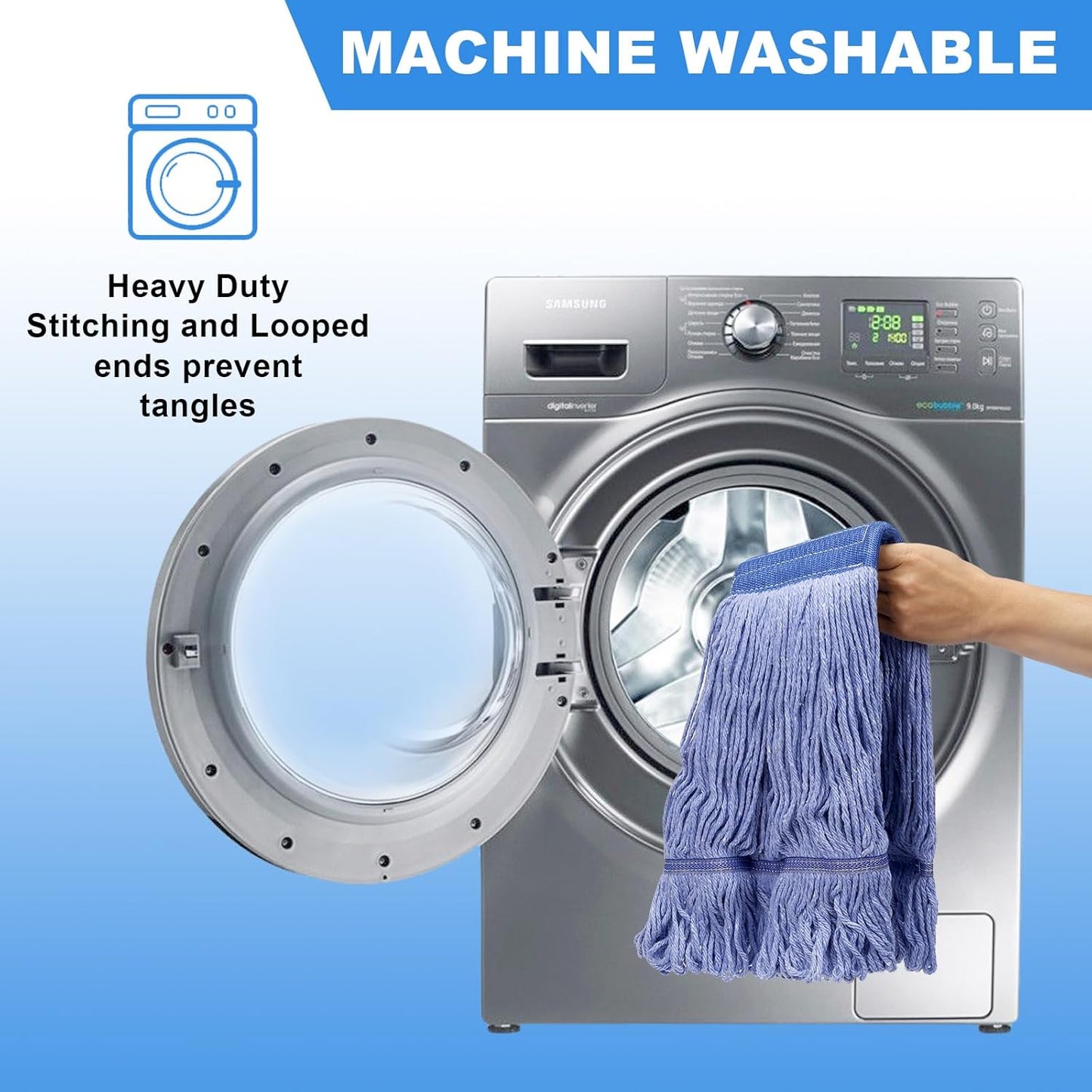 2 Pack Mop Head Replacement, Cleaning Heavy Duty Mop Head Commercial Replacement, Wet Industrial Blue Cotton Looped End String Head Refills, Wet Refills Head Optimal Absorption and Durability (Blue)