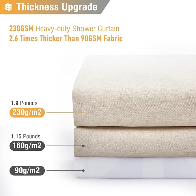 BTTN W60xH72 Stall Shower Curtain, 60 Inch Wide Linen Textured Heavy Duty Cloth Shower Curtain Set with 10 Plastic Hooks, Narrow Luxury Waterproof Fabric Shower Curtains for Bathroom, Beige/Cream