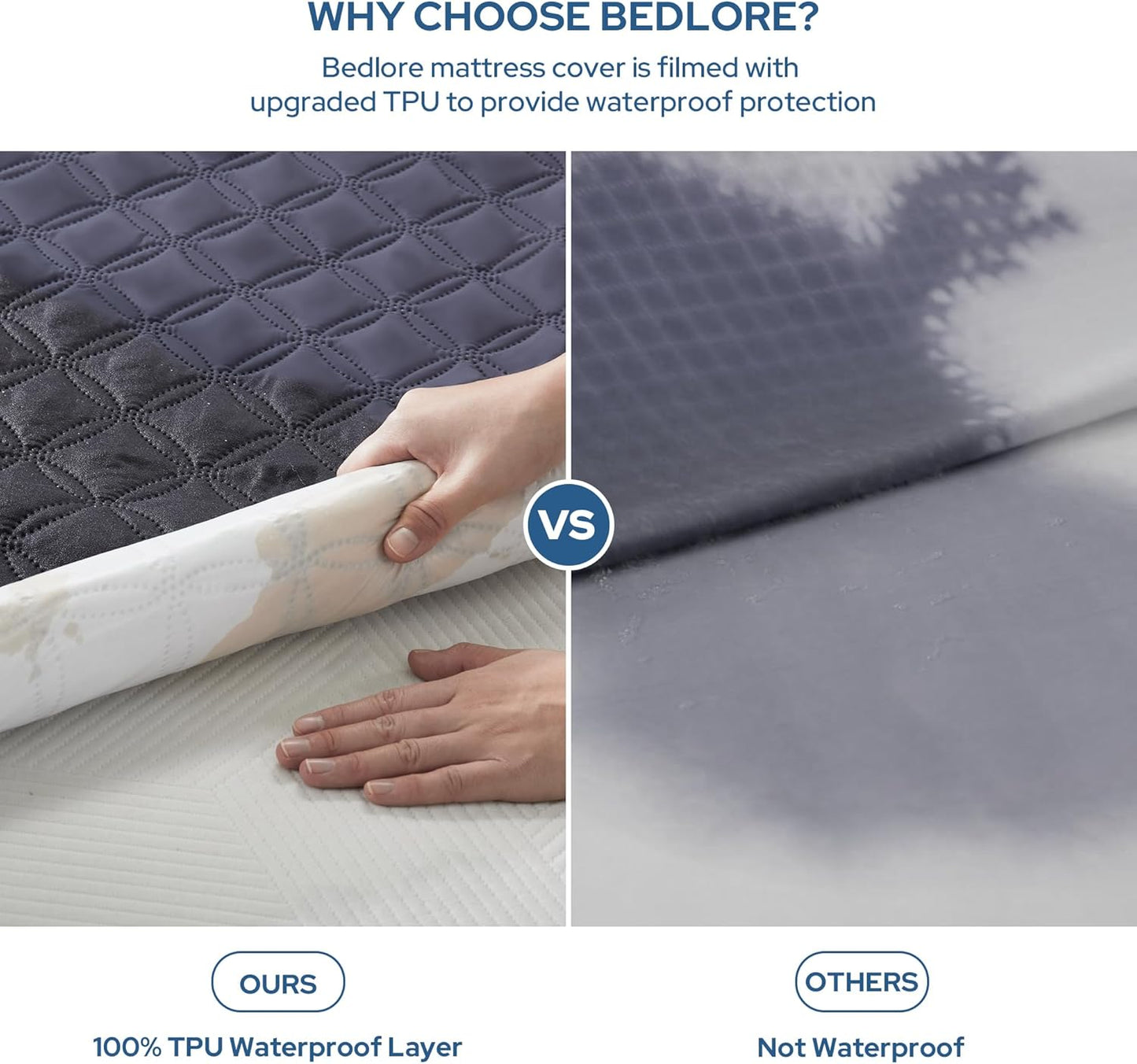 BEDLORE Waterproof Mattress Protector, Queen Size Noiseless Mattress Pad with Deep Pocket 6"-18" Depth, Soft Breathable Bed Mattress Cover Washable for Home, Bedroom, Hotel (Navy Blue)