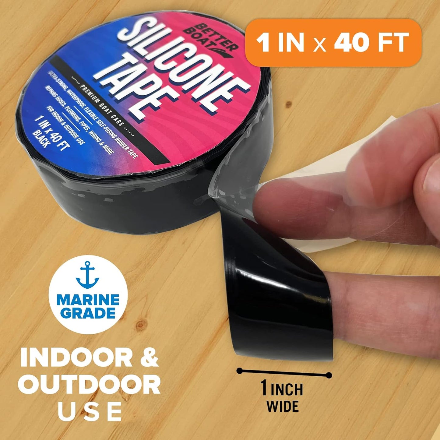 Black Heavy Duty Silicone Tape, Self-Fusing Rubber Hose and Plumbing Water Pipe Repair Seal, Coax Electrical or Waterproof Tape for Leaks, 40ft