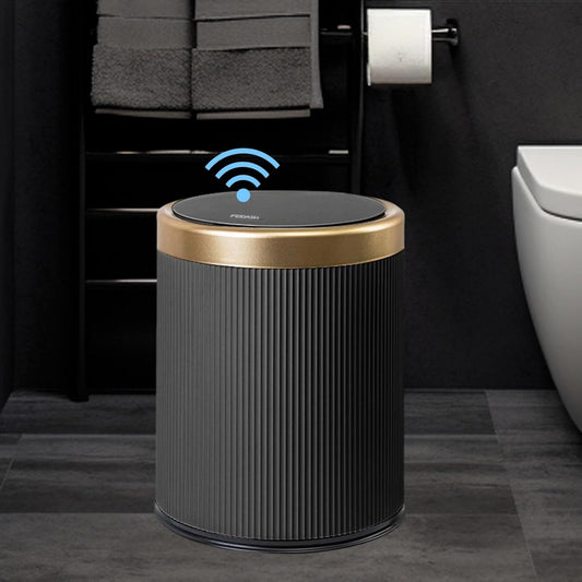 URALFA Automatic Motion Sensor Bathroom Trash Can with Lid, 10.5 Liter / 2.8 Gallon Touchless Trash Bin, Smart Dog Proof Garbage Can, Small Waste Basket for Toilet, Office, Bedroom (Dark Grey)