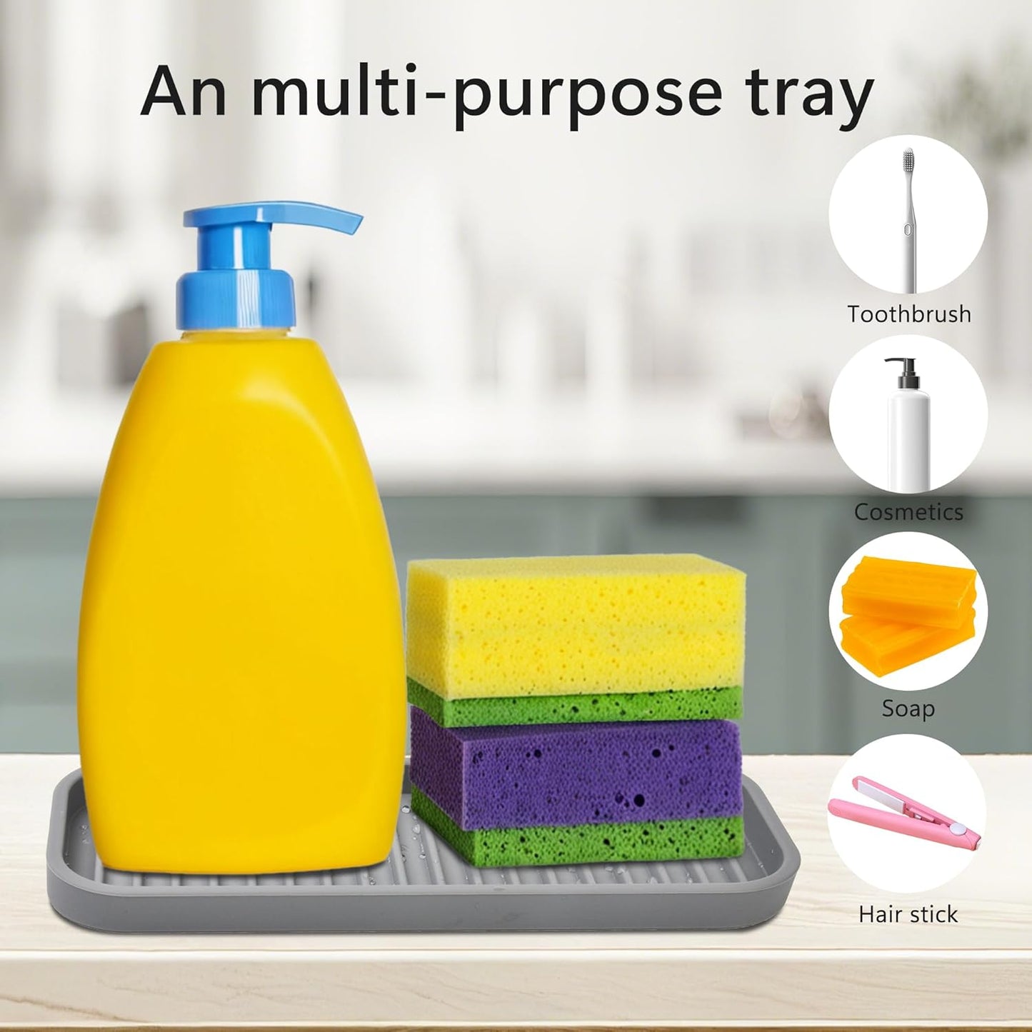 Mofason Silicone Soap Tray, Bathroom Kitchen Finishing Tray, Kitchen Sink with Soap Rack, Sponge Tray, Soap and Sponge Sink Organizer（Mist, 2 Pack）
