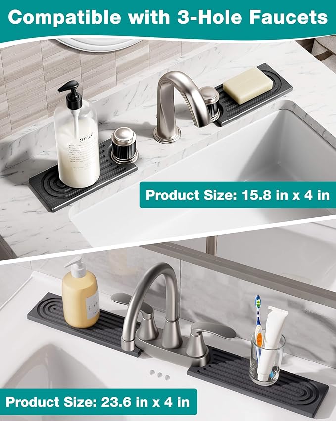 Stone Faucet Mat for Kitchen Sink, Diatomite Sink Protectors - Prevent Moisture Drying Stone Tray Fit Kitchen Counter & Bathroom Counter (Dark Gray, 30" x 4")