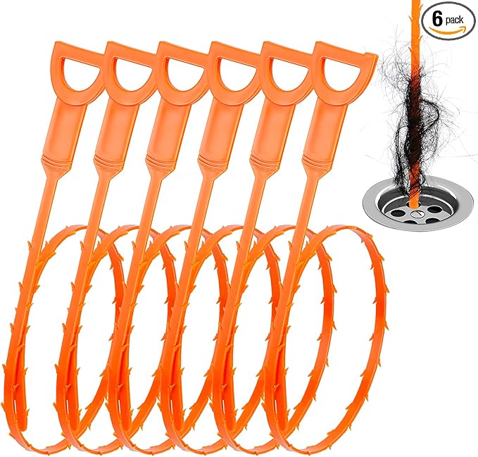Drain Clog Remover, 25-Inch Drain Hair Removal Tool, Drain Hair Remover Plumbing Snake, Drain Cleaner Hair Clog Remover, Shower Drain Hair Catcher, Easy & Quik to Use on Most Drains - 6 Pack