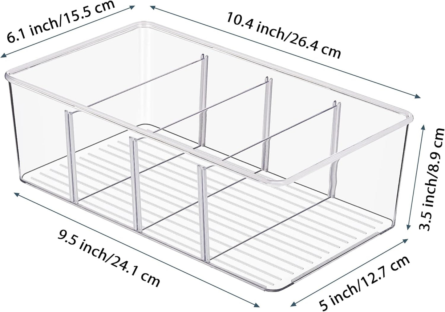Vtopmart 6 Pack Food Storage Organizer Bins, Clear Plastic Bins for Pantry, Kitchen, Fridge, Cabinet Organization and Storage, 4 Compartment Holder Packets, Snacks, Pouches, Spice Packets