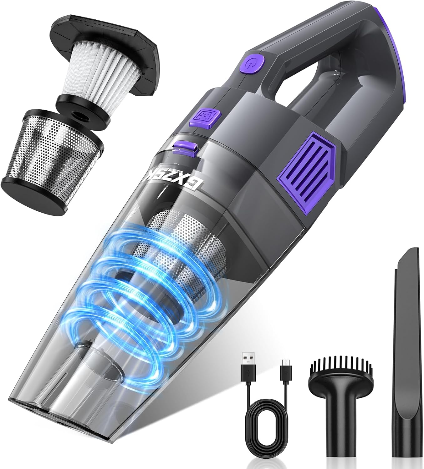 Handheld Vacuum Cordless, 15000PA Strong Suction Hand Held Car Vacuum Cleaner Rechargeable, Portable Hand Vacuum with Multi-Nozzles & Washable Filter for Home Office, Car, Pets