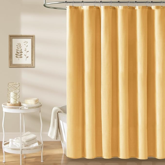 BTTN Extra Long Shower Curtain - 84 Inch Long Linen Textured Heavy Duty Fabric Shower Curtain Set with 12 Plastic Hooks, Hotel Spa Simple Polyester Bath Curtains for Bathroom, 72x 84, Gold
