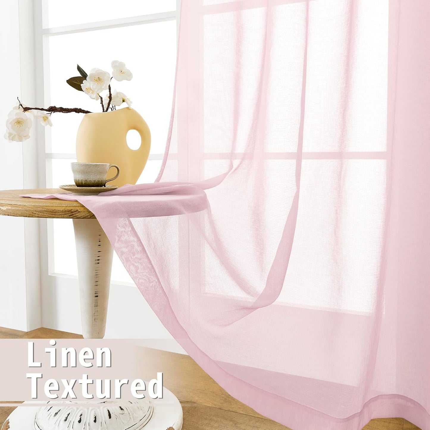 Tollpiz Sheer Door Curtain Closet Linen Textured Curtains Sheer Doorway Light Filtering Voile Patio Glass Door Rod Pocket Curtain French Door, 54 x 72 inches Long, Pink, Set of 1 Panel