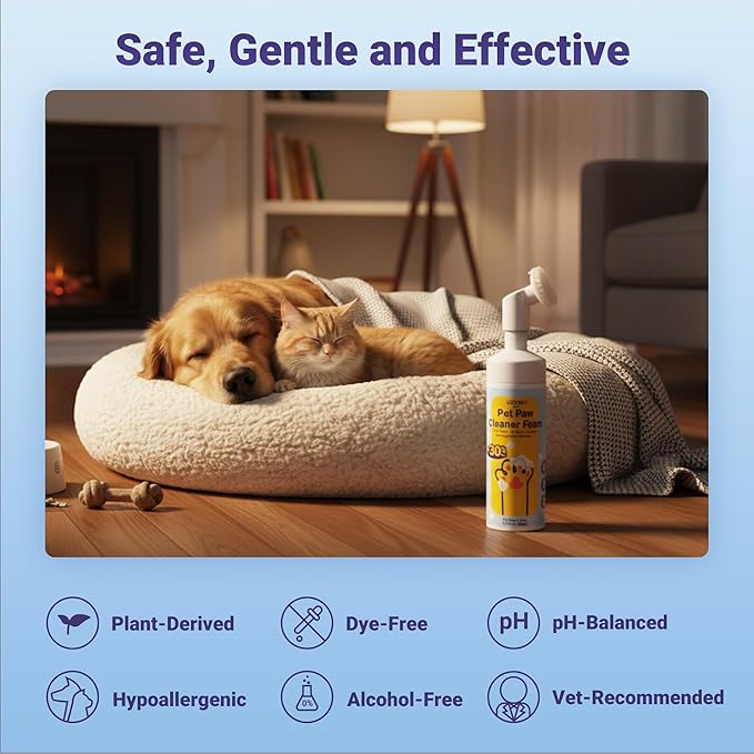 Dog Paw Cleaner, No-Rinse Pet Paw Washer, Unscented, Larger 7oz Waterless Foam Foot Cleanser for Large and Small Dogs&Cats, Safe and Pet Friendly for Dirty Paw Deep Cleaning