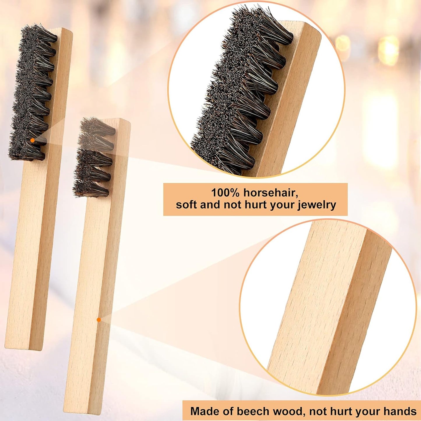 Patelai 6 Pieces Silver Polish Set, 4 Silver Cleaning Horsehair Brushes with 2 Pieces Polish Cloth Jewelry Cleaning Kit for Detail Work, Jewelry Tarnish Silverware Plateware(Classic)