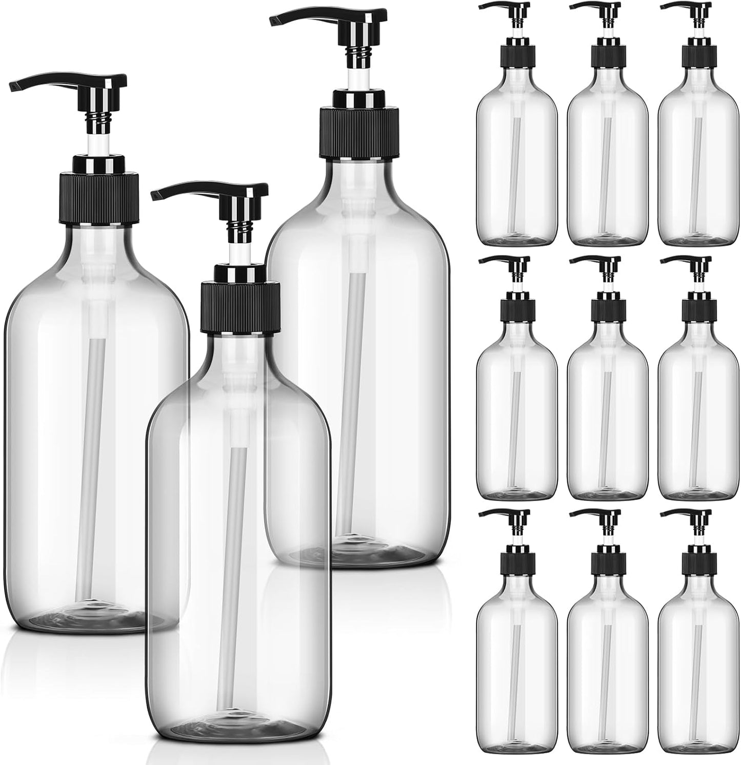 Tessco for you 12 Pack Clear Soap Dispenser Empty Plastic Pump Bottles Dispenser Refillable Shampoo Container for Hand Sanitizer Soap Lotion Body Wash Conditioner Bathroom Kitchen Travel(16.9 oz)