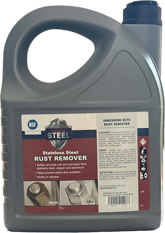 Stainless Steel Rust Remover and Stain Cleaner | NSF Approved | Non-Toxic & Food Safe | Quickly Cleans Commercial Equipment, Appliances, Grills, Sinks, and Tools - 5 liter