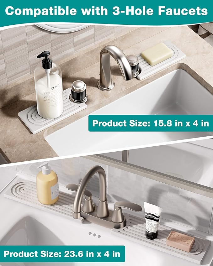 Stone Faucet Mat for Kitchen Sink, Diatomite Sink Protectors - Prevent Moisture Drying Stone Tray Fit Kitchen Counter & Bathroom Counter (White, 30" x 4")