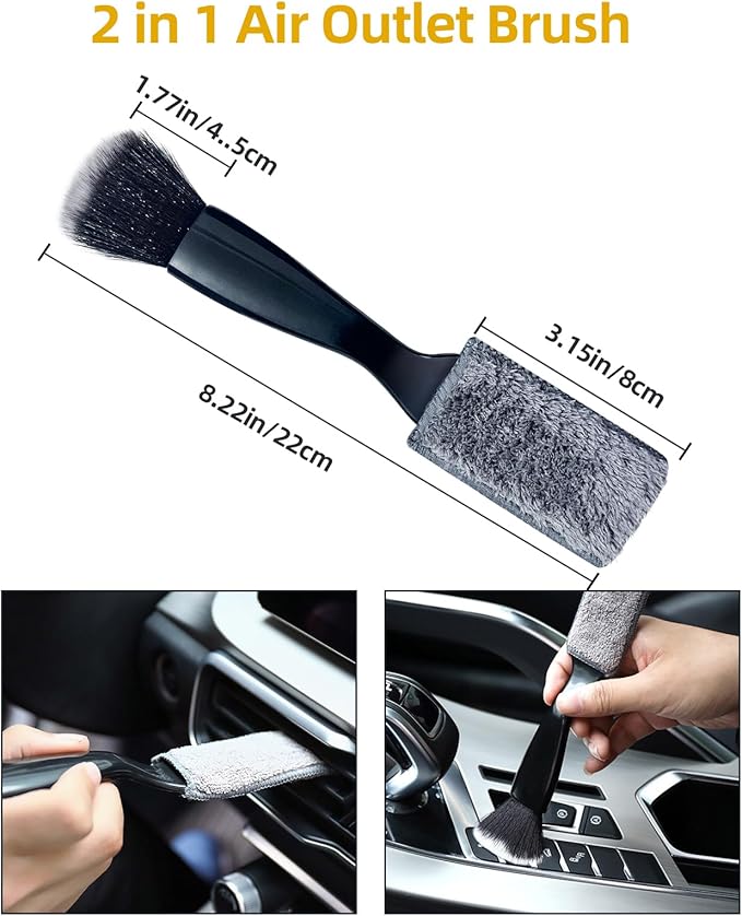 Car Detailing Brush Set, Ultra Soft Boars Hair Car Interior Detailing Brushes, Car Interior Detailing Kit, Car Cleaning Gel Supplies Kit, Car Dust Brush, Car Accessories for Truck, SUV, Interior-3pcs