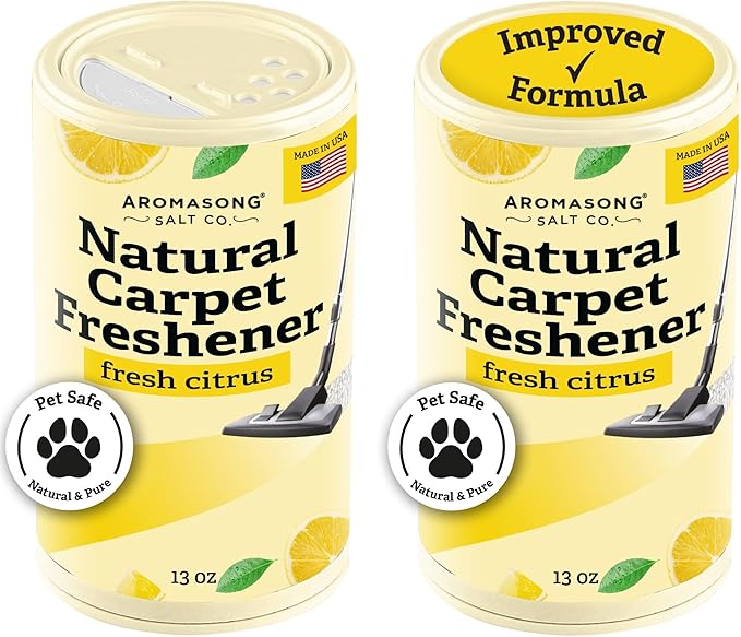 Aromasong Carpet Deodorizer Powder- 2-PACK - 100% Natural Citrus Carpet Freshener - Safe For Pets - Effective Pet Odor Eliminator For Strong Odor & Pet Urine 13 Oz. (Improved Formula)