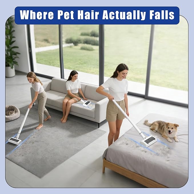 Pet Hair Remover for Carpet, Electric Lint Roller Adjustable Handle Reusable Carpet Rake Dog Cat Hair Removal Tool for Carpets, Rugs, Furniture