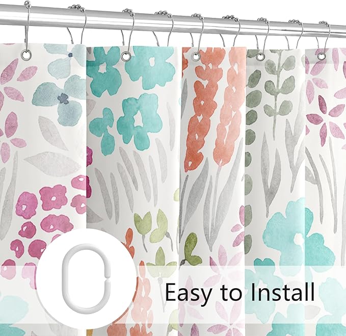 Small Stall Shower Curtain 36 x 72 Inch, Half Narrow Teal Blue Cute Floral Shower Curtain for Bathroom, Turquoise Wildflower Boho Cottagecore Fabric Shower Curtain Set with Hooks