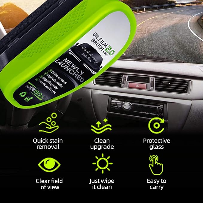 2Pcs Oil-Free Car Glass Brushes, Automotive Oil Film Cleaning Brush for Car Windows, 2025 Upgrade 2.0 Cleaning Doard, 150ml Universal Clearvision Glass Cleaner (2PCS)