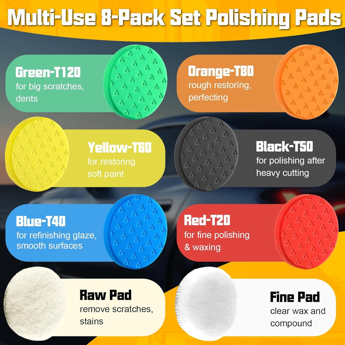 8 Pcs Buffing Polishing Pads, 6 Inch Polishing Pads, Car Compound Buffing Sponge Pads and Woolen Pads Cutting Polishing Pad Kit for Car Buffer Boat Compounding, Polisher & Waxing